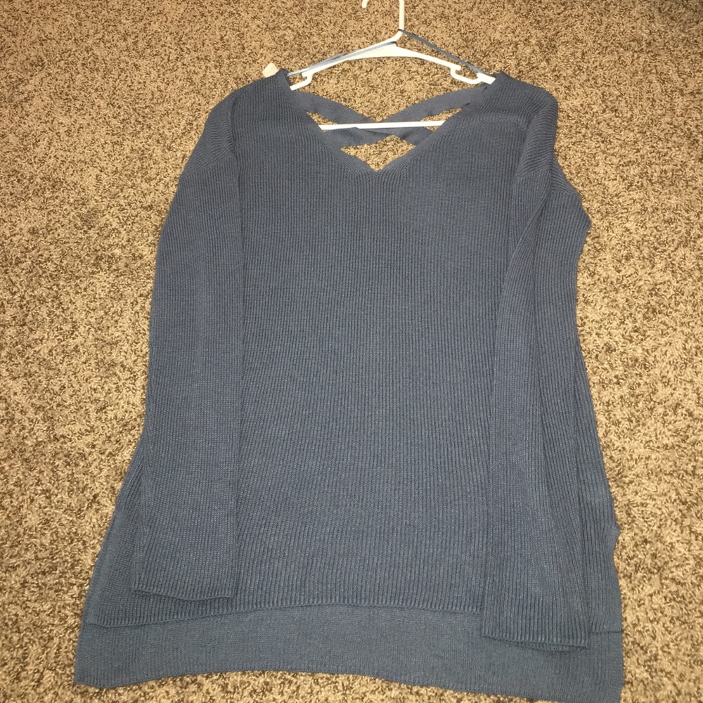 Large Blue hi-Lo sweater